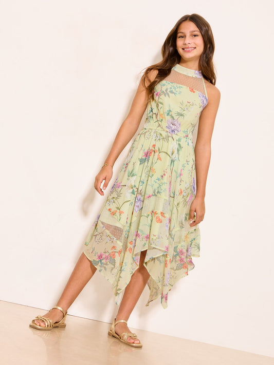 Lipsy Green Floral Lace Hanky Hem Occasion Dress (5-16yrs) image 1