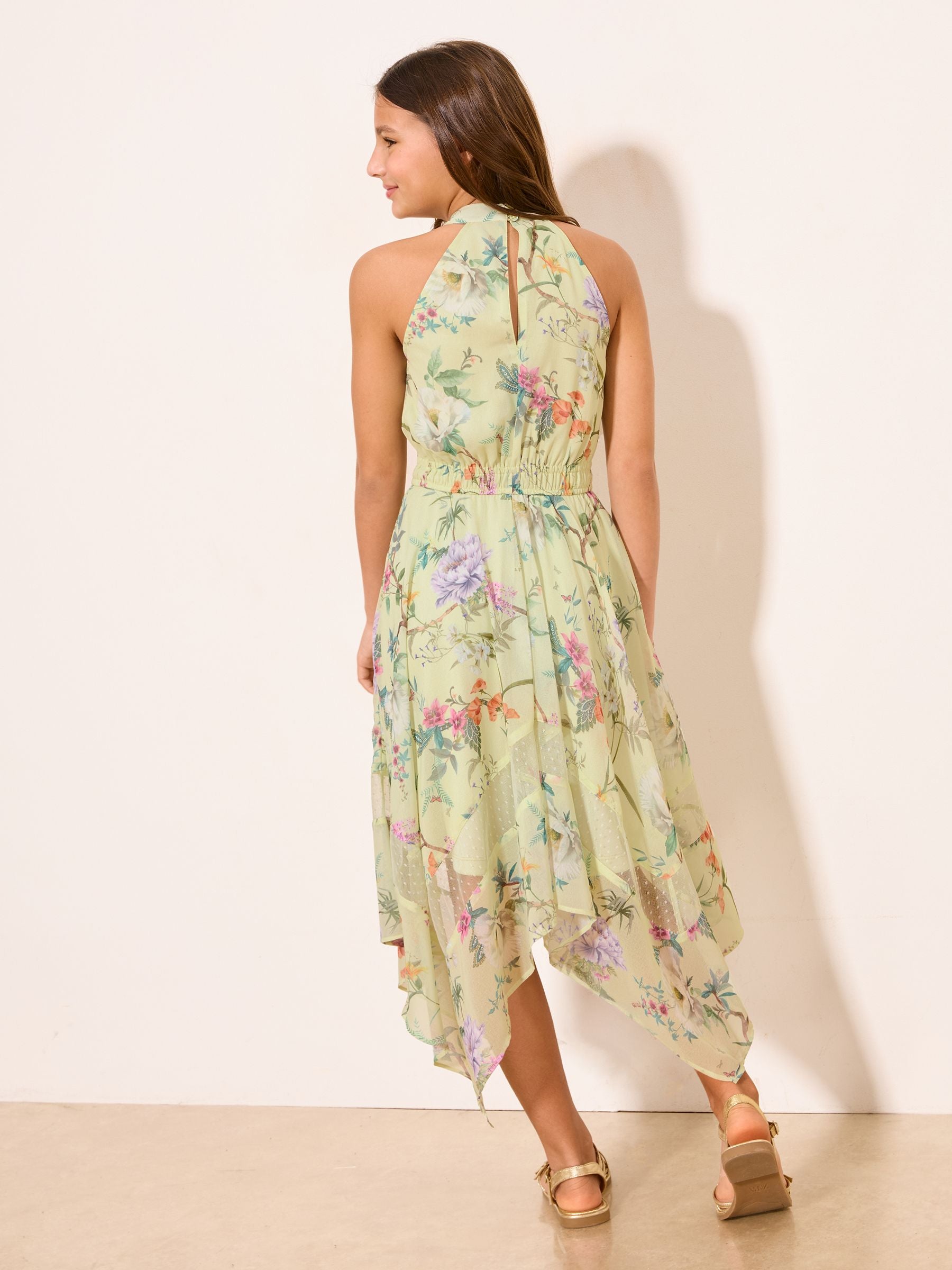 Lipsy Green Floral Lace Hanky Hem Occasion Dress (5-16yrs) image 3