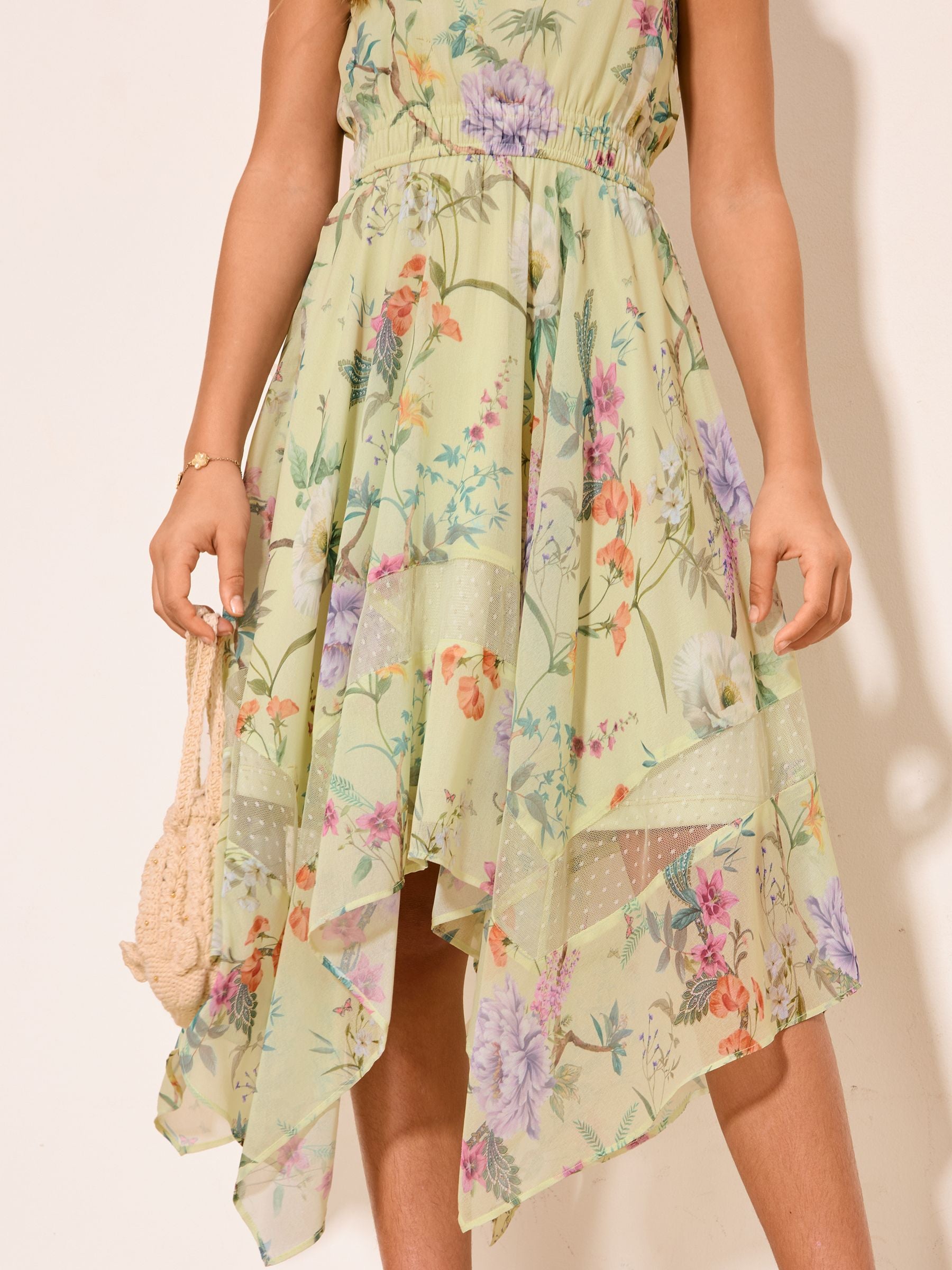 Lipsy Green Floral Lace Hanky Hem Occasion Dress (5-16yrs) image 4