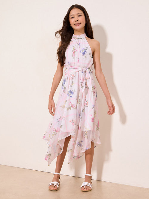Lipsy White Floral Hanky Hem Halter Occasion Dress (5-16yrs) image 1