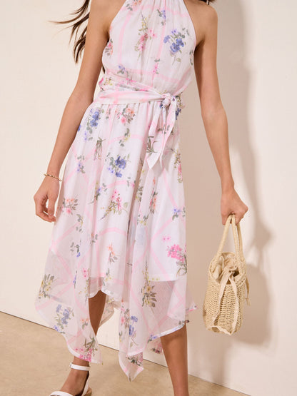 Lipsy White Floral Hanky Hem Halter Occasion Dress (5-16yrs) image 3