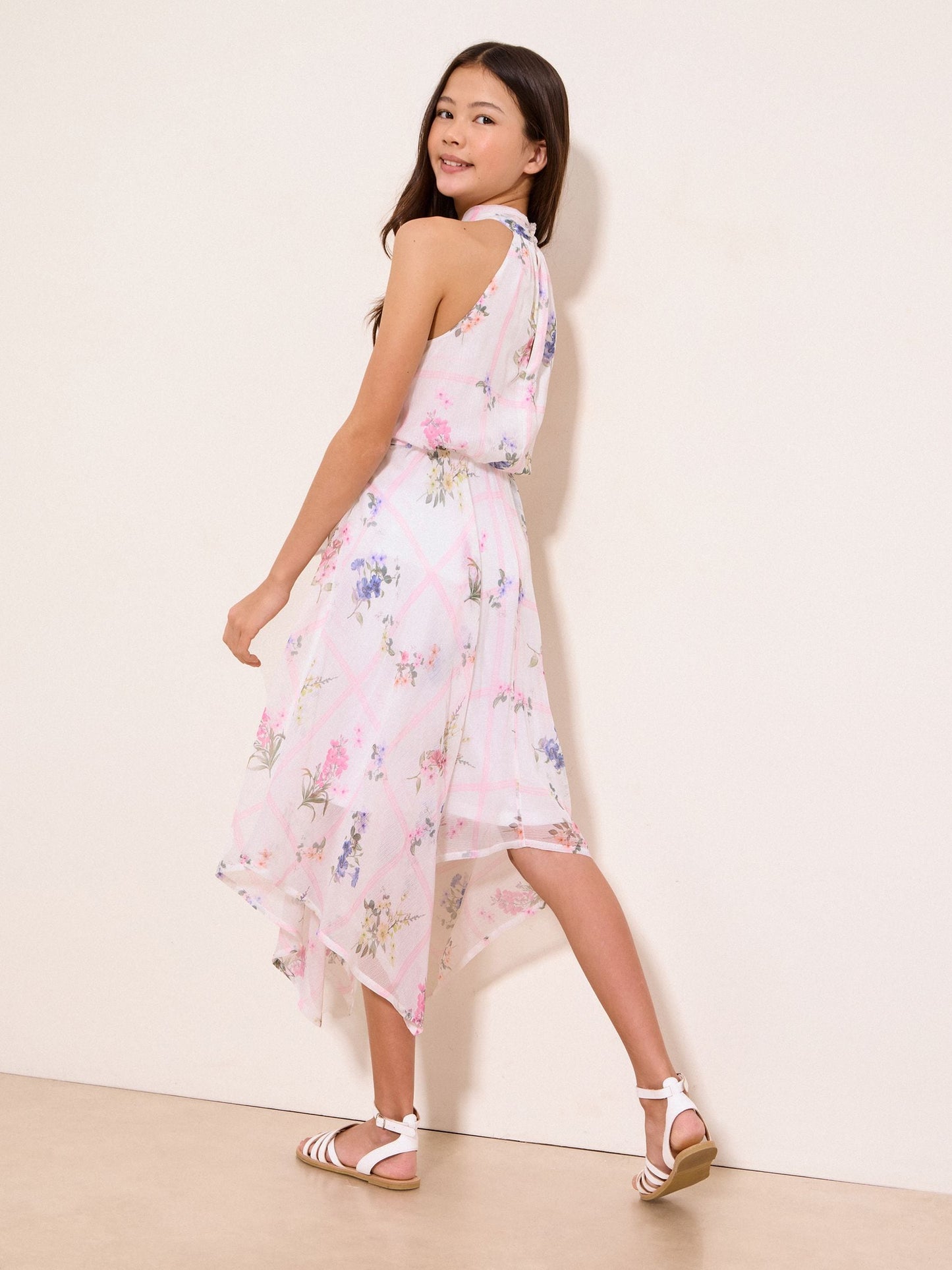 Lipsy White Floral Hanky Hem Halter Occasion Dress (5-16yrs) image 4