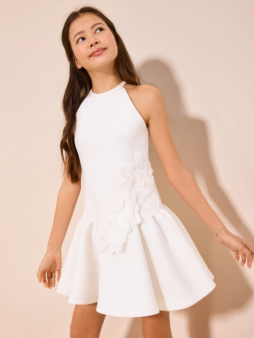 Dsiney Kidz - Lipsy White 3D Floral Scuba Occasion Dress (5-16yrs) image 1