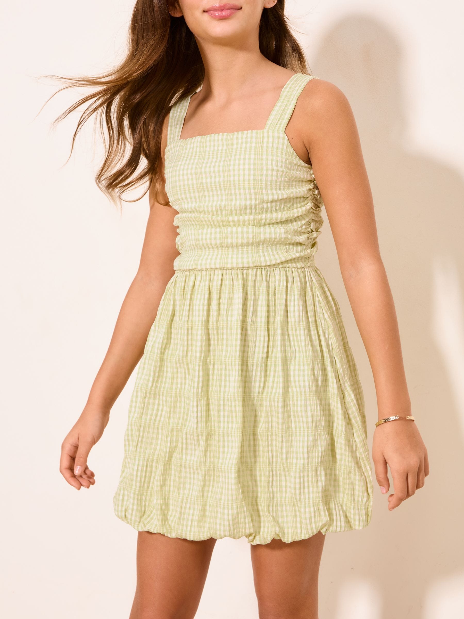 Lipsy Green Teen Gingham Bubble Hem Dress (10-16yrs) image 3