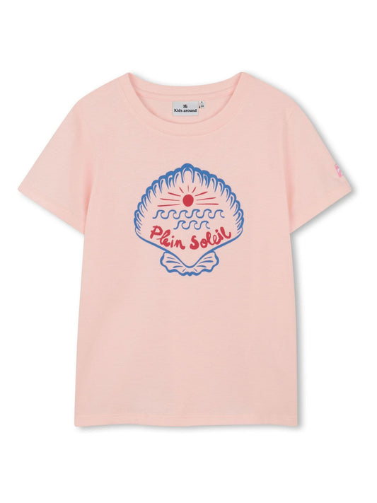 Kids Around Pink Shell Slogan Summer Graphic Print Short Sleeve T-Shirt image 1