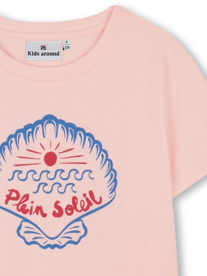 Kids Around Pink Shell Slogan Summer Graphic Print Short Sleeve T-Shirt image 3