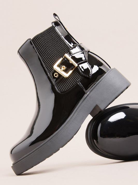 Dsiney Kidz - Lipsy Black Faux Leather Patent Chelsea Buckle Ankle Boots image 1