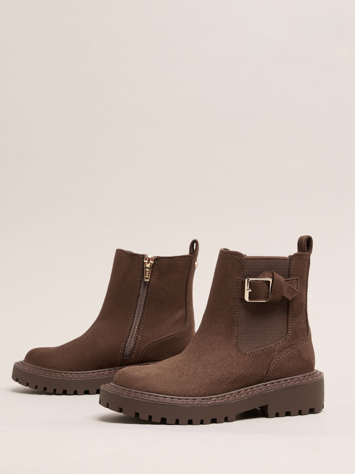 Dsiney Kidz - Lipsy Chocolate Brown Faux Suede Elasticated Gusset Buckle Chelsea Ankle Boots image 2