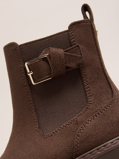 Dsiney Kidz - Lipsy Chocolate Brown Faux Suede Elasticated Gusset Buckle Chelsea Ankle Boots image 3