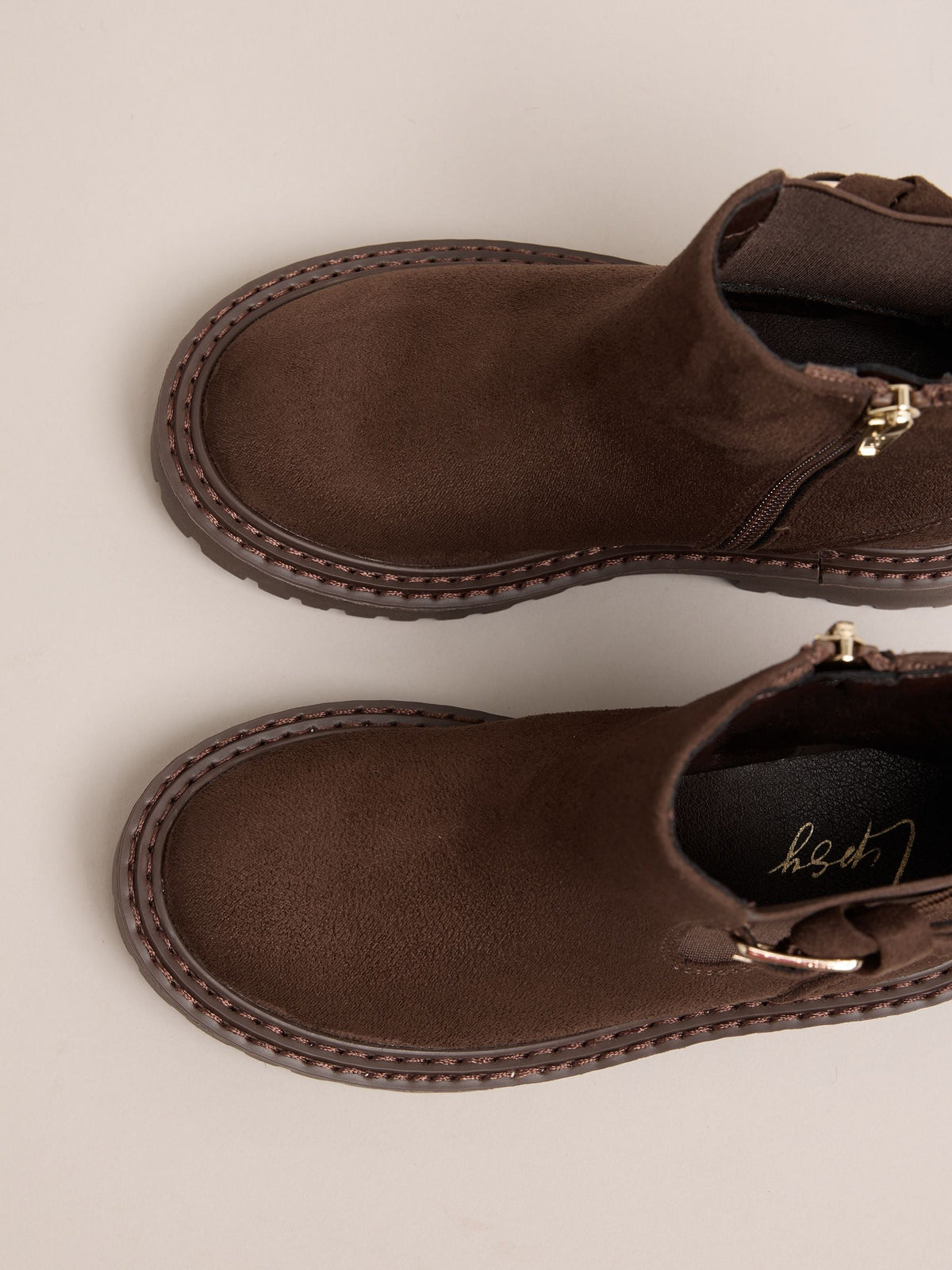 Dsiney Kidz - Lipsy Chocolate Brown Faux Suede Elasticated Gusset Buckle Chelsea Ankle Boots image 5