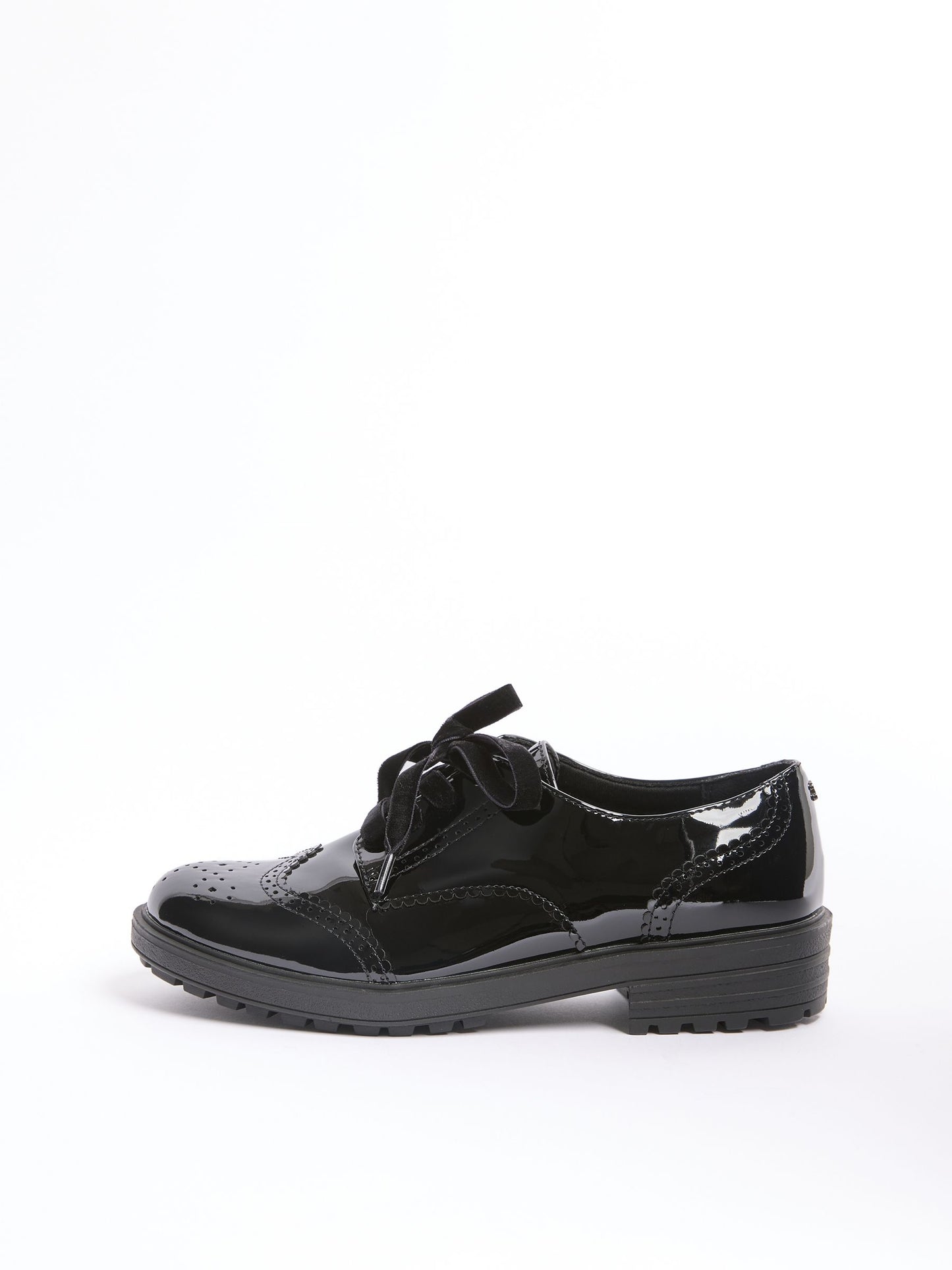 Lipsy Black Standard Fit (F) Patent Faux Leather Lace Up Brogue School Shoes image 7