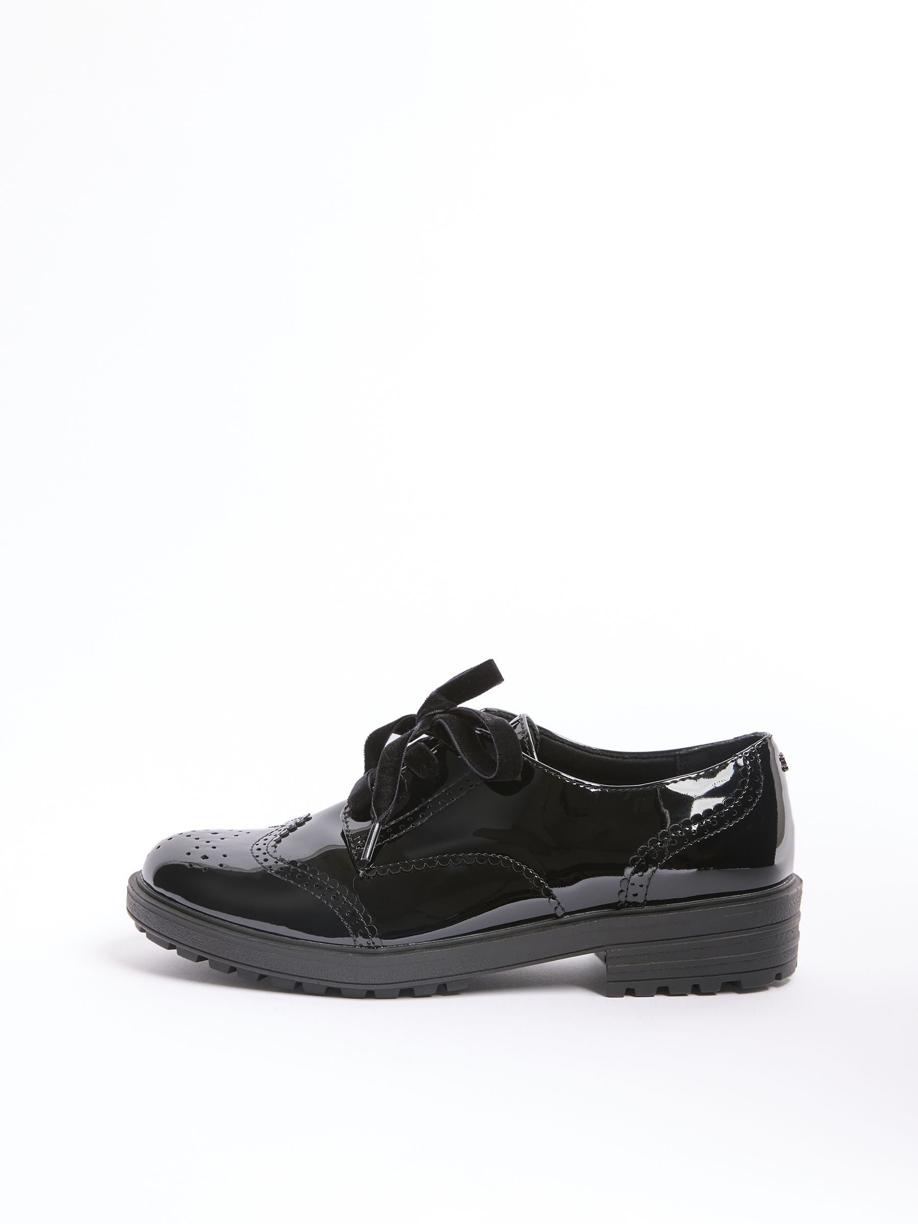Lipsy Black Standard Fit (F) Patent Faux Leather Lace Up Brogue School Shoes image 7