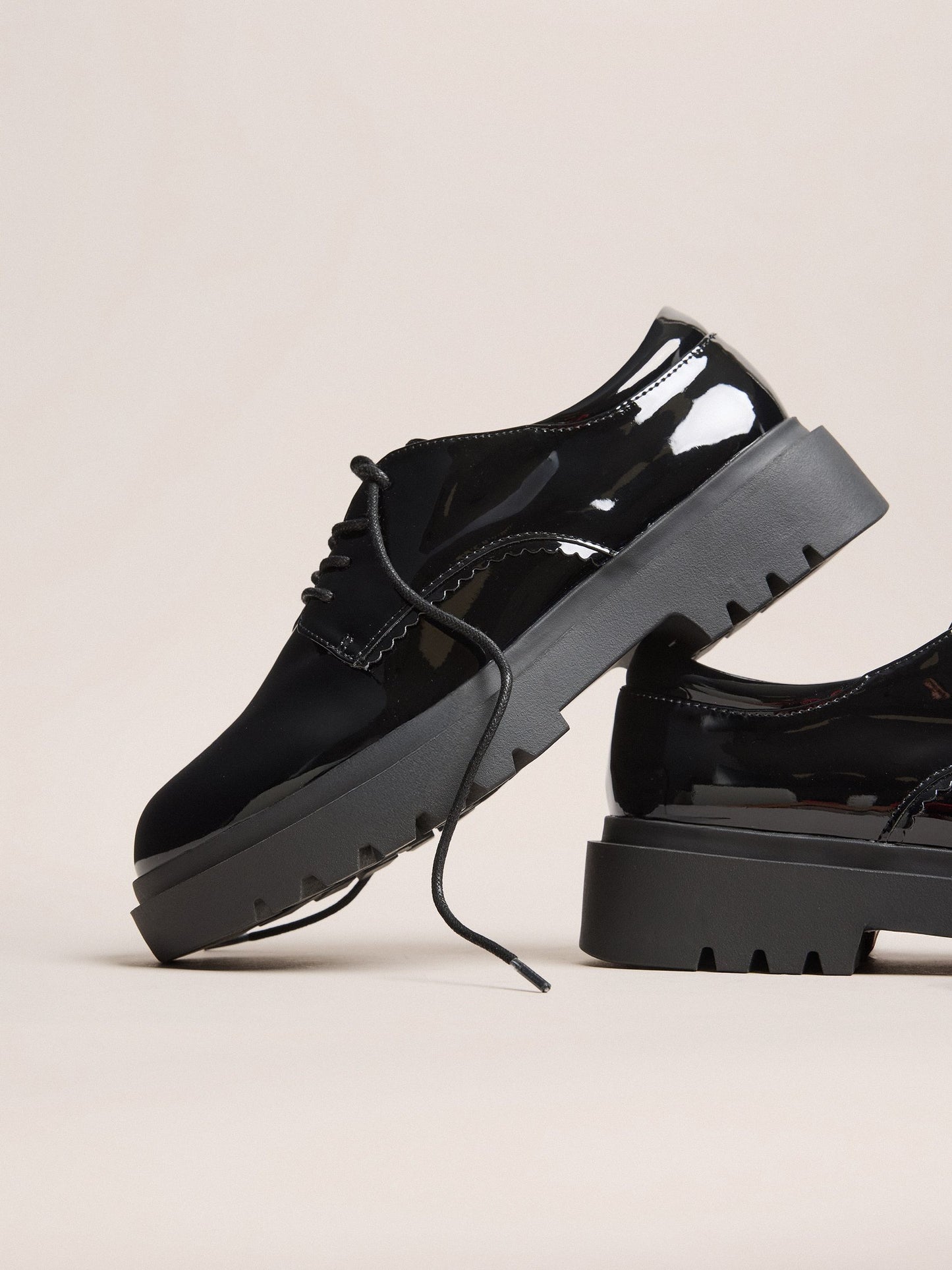 Lipsy Black Patent Chunky Lace Up School Shoes image 3