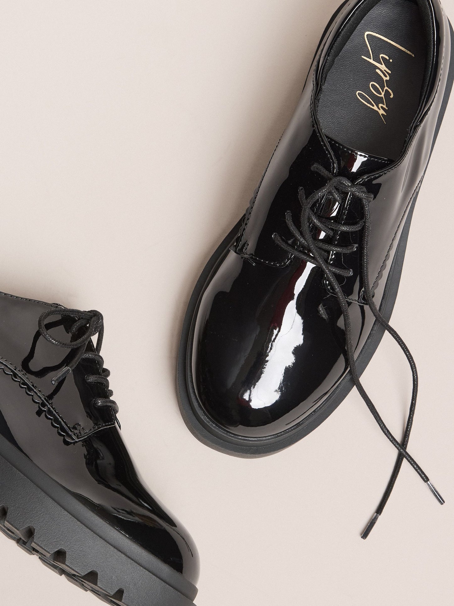 Lipsy Black Patent Chunky Lace Up School Shoes image 4