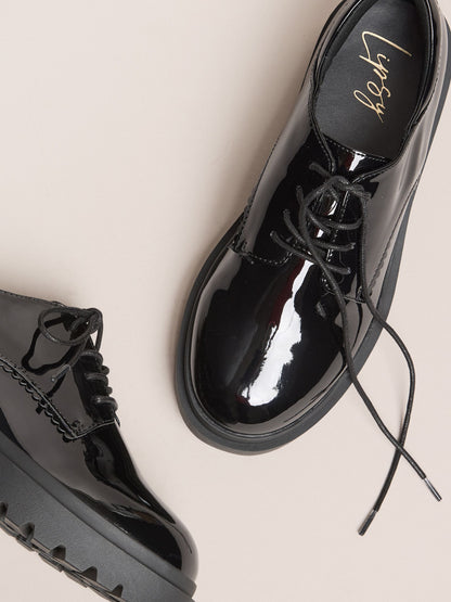 Lipsy Black Patent Chunky Lace Up School Shoes image 4
