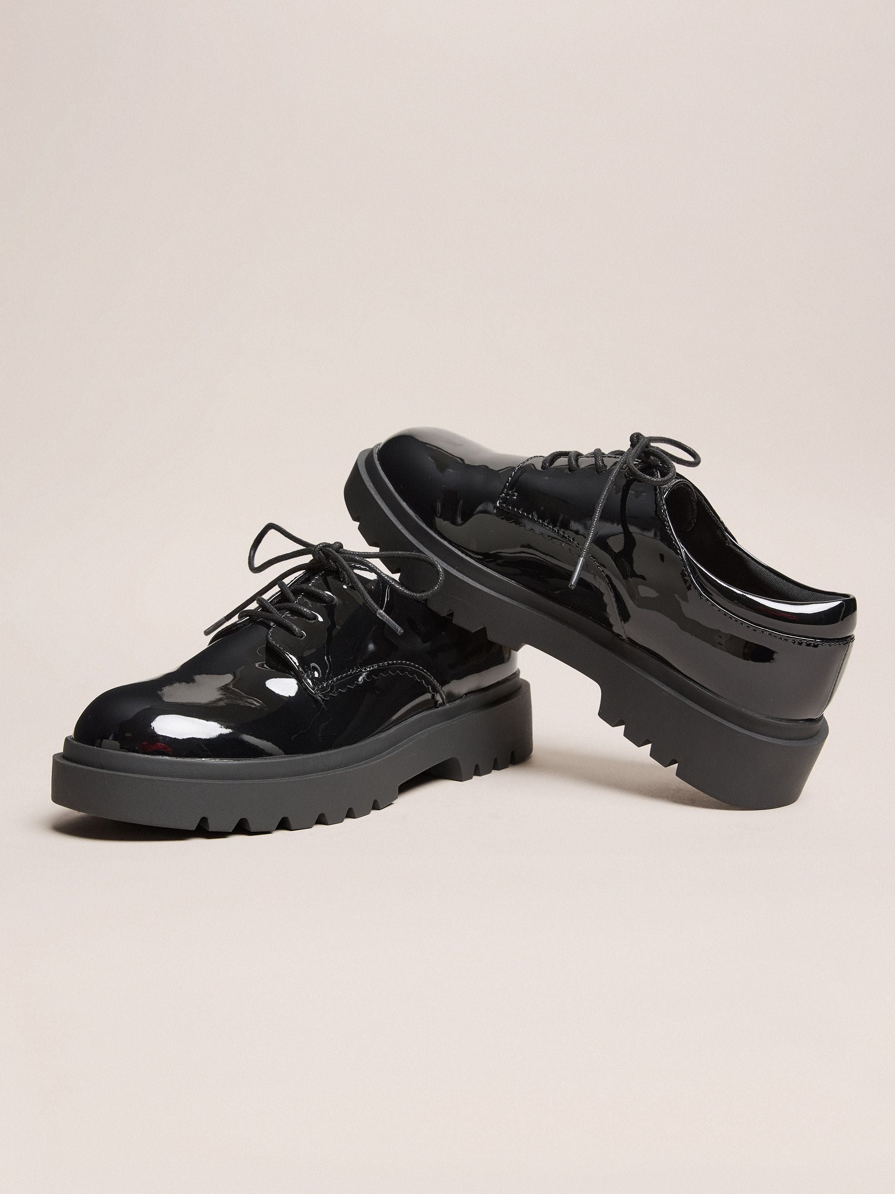 Lipsy Black Patent Chunky Lace Up School Shoes image 5