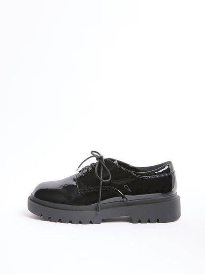 Lipsy Black Patent Chunky Lace Up School Shoes image 7