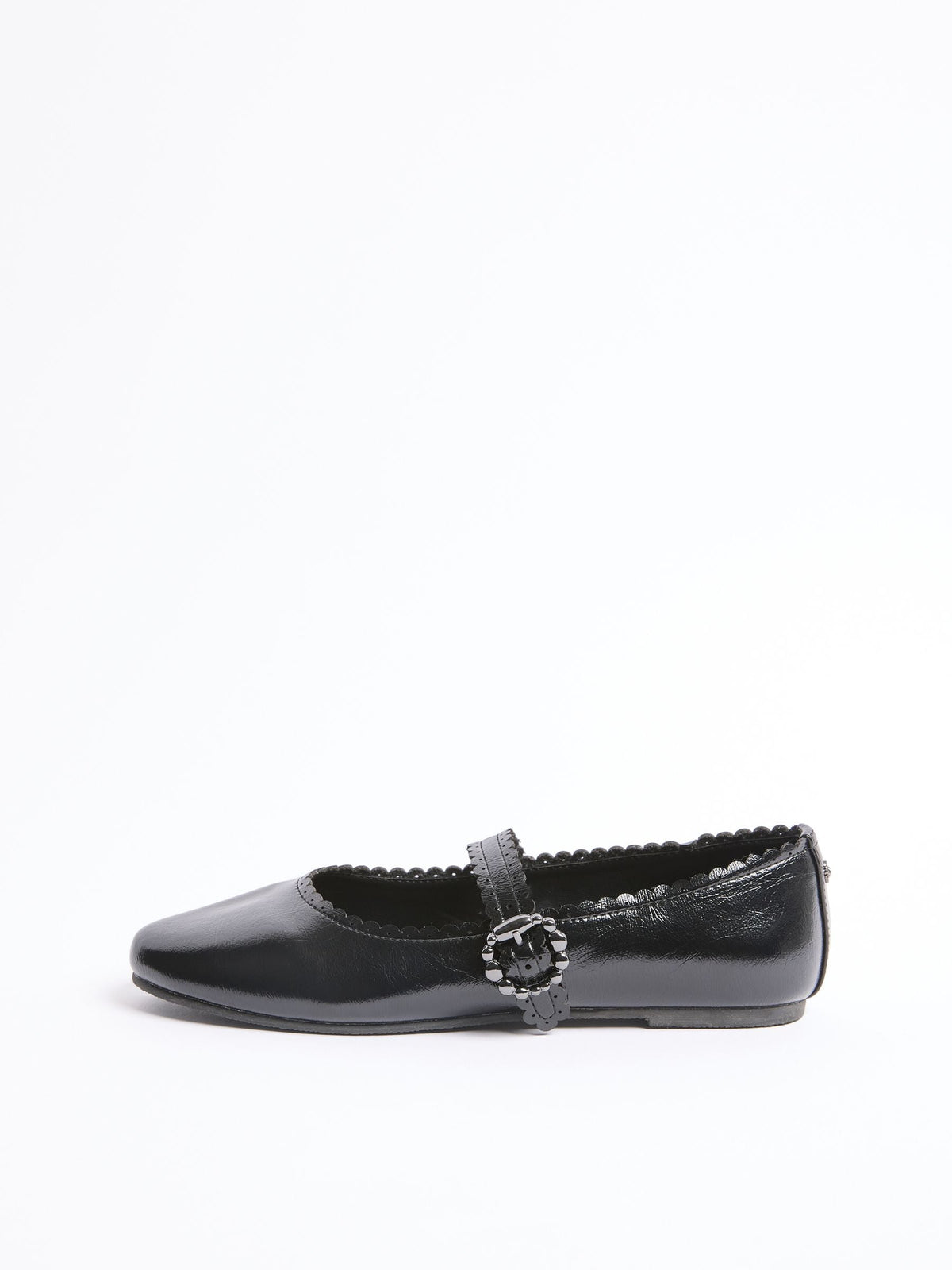 Dsiney Kidz - Lipsy Black Faux Leather Scalloped Flat Mary Jane School Shoes Ballerina image 3