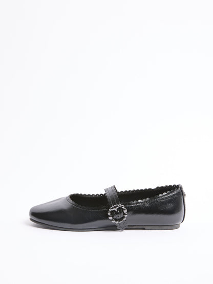Dsiney Kidz - Lipsy Black Faux Leather Scalloped Flat Mary Jane School Shoes Ballerina image 3