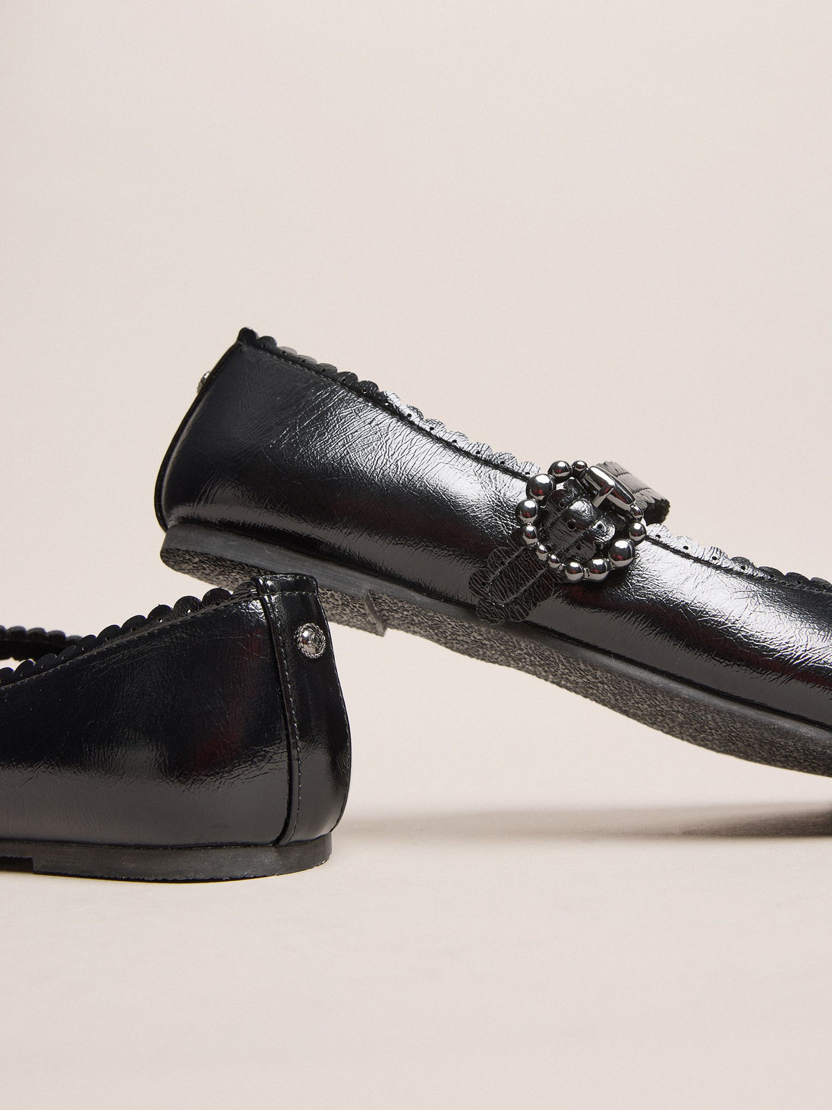 Dsiney Kidz - Lipsy Black Faux Leather Scalloped Flat Mary Jane School Shoes Ballerina image 5