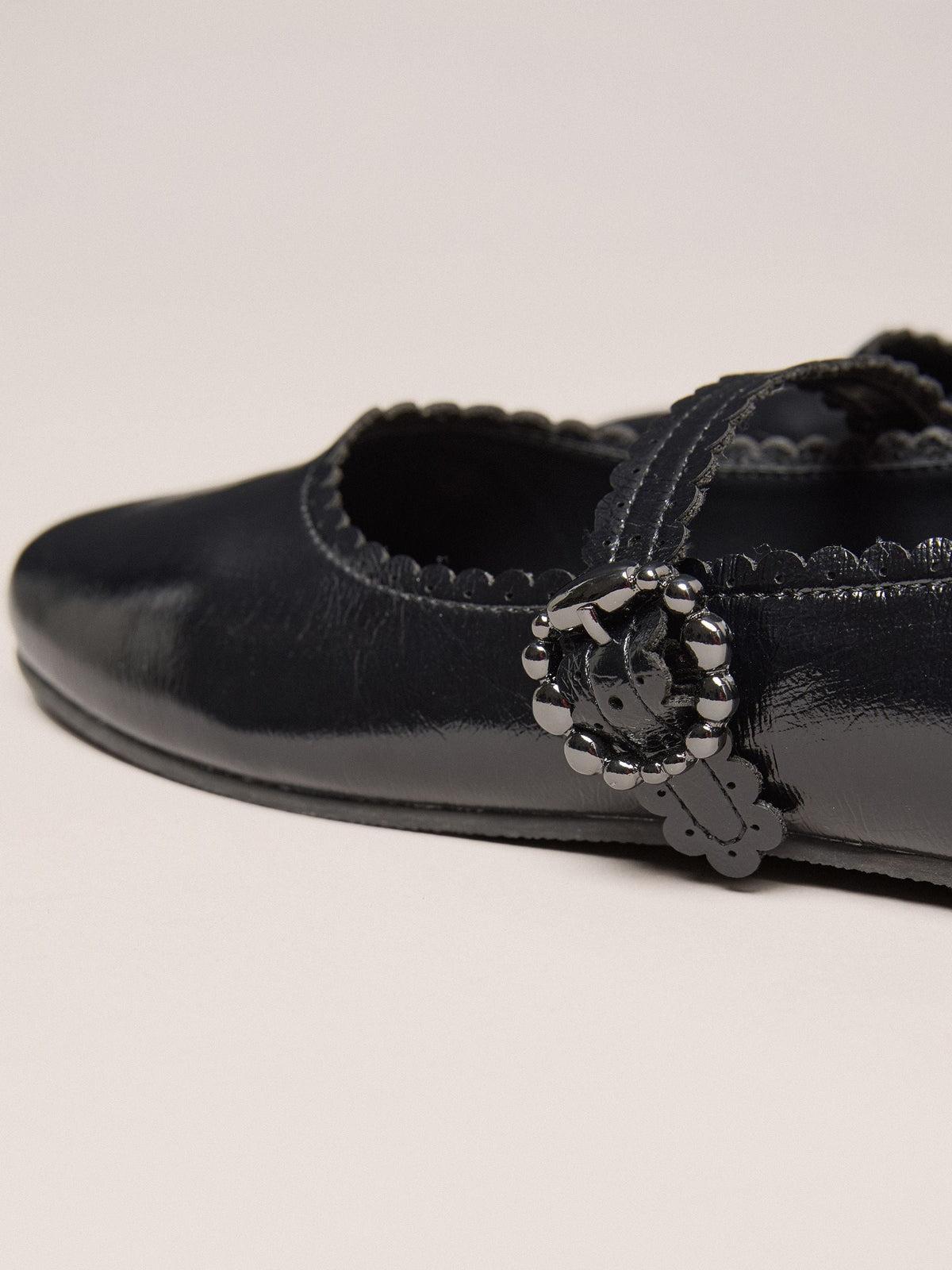 Dsiney Kidz - Lipsy Black Faux Leather Scalloped Flat Mary Jane School Shoes Ballerina image 6
