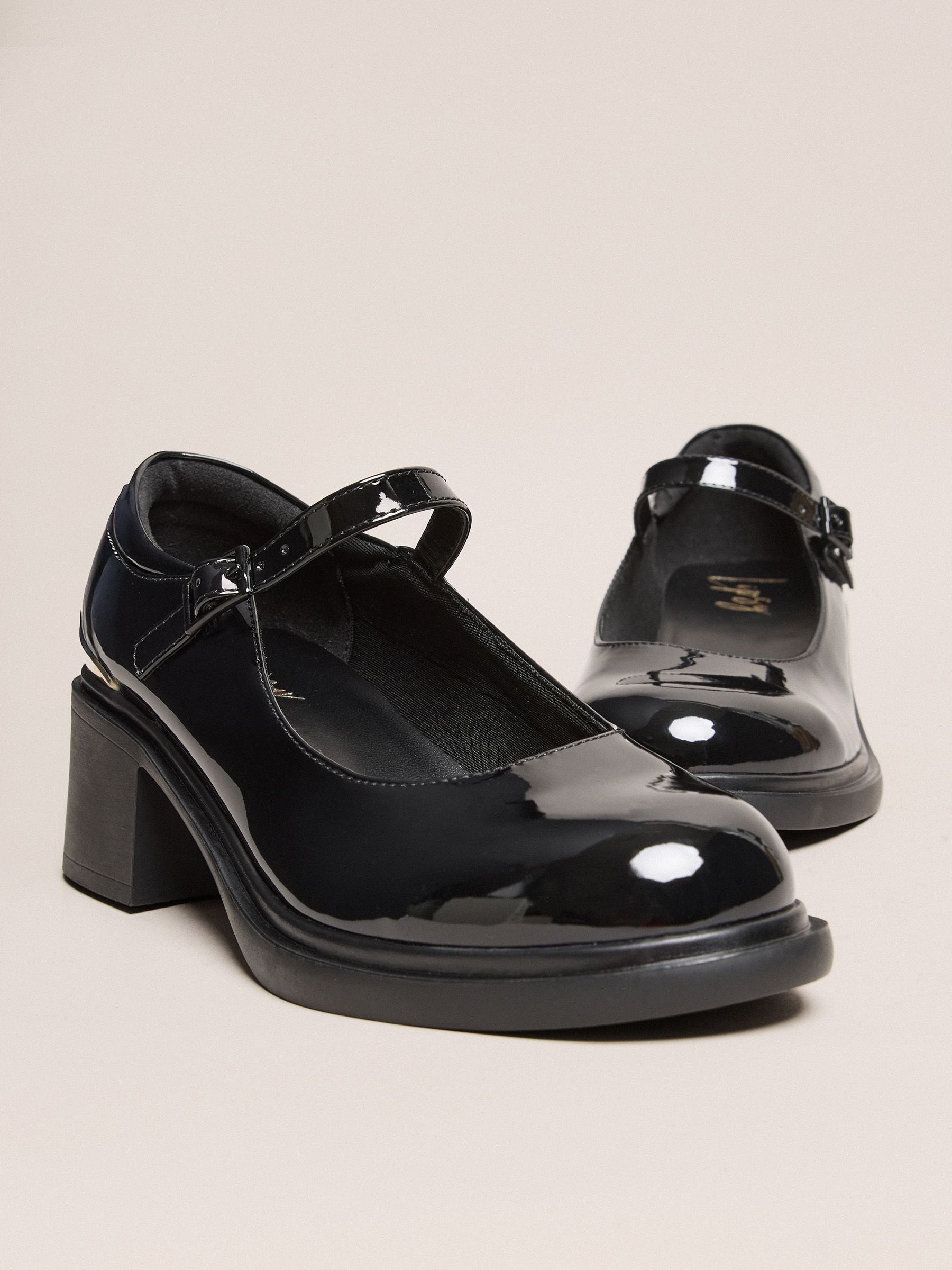 Lipsy Black Faux Leather Block Heel Maryjane School Shoes image 3