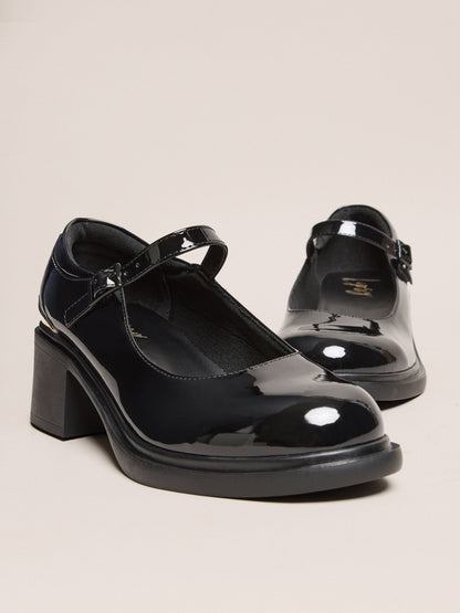 Lipsy Black Faux Leather Block Heel Maryjane School Shoes image 3