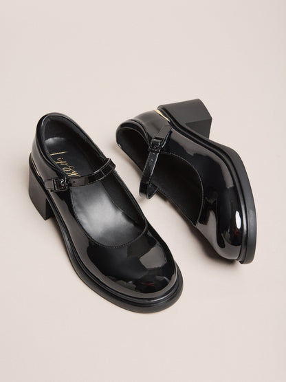 Lipsy Black Faux Leather Block Heel Maryjane School Shoes image 4
