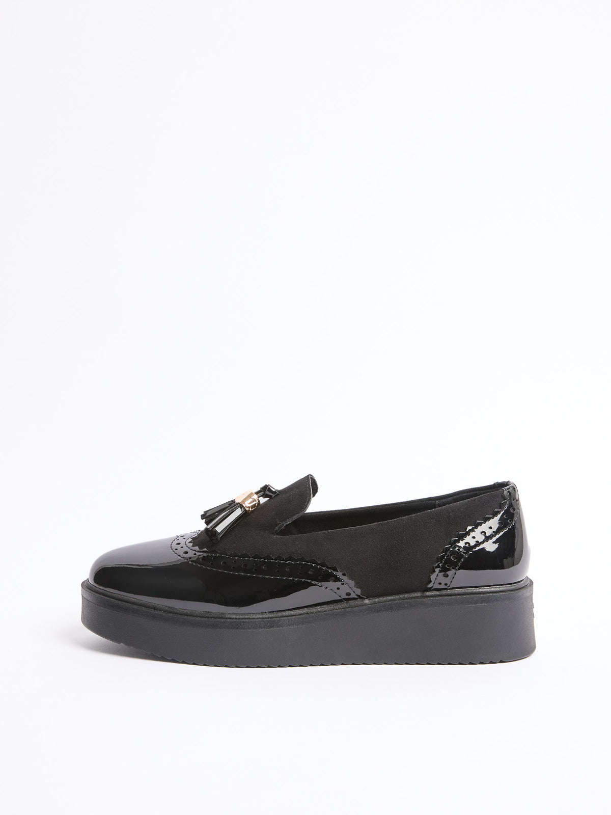 Dsiney Kidz - Lipsy Black Chunky Wedge Tassle Brogue Detail Slip On School Shoes Loafers image 3