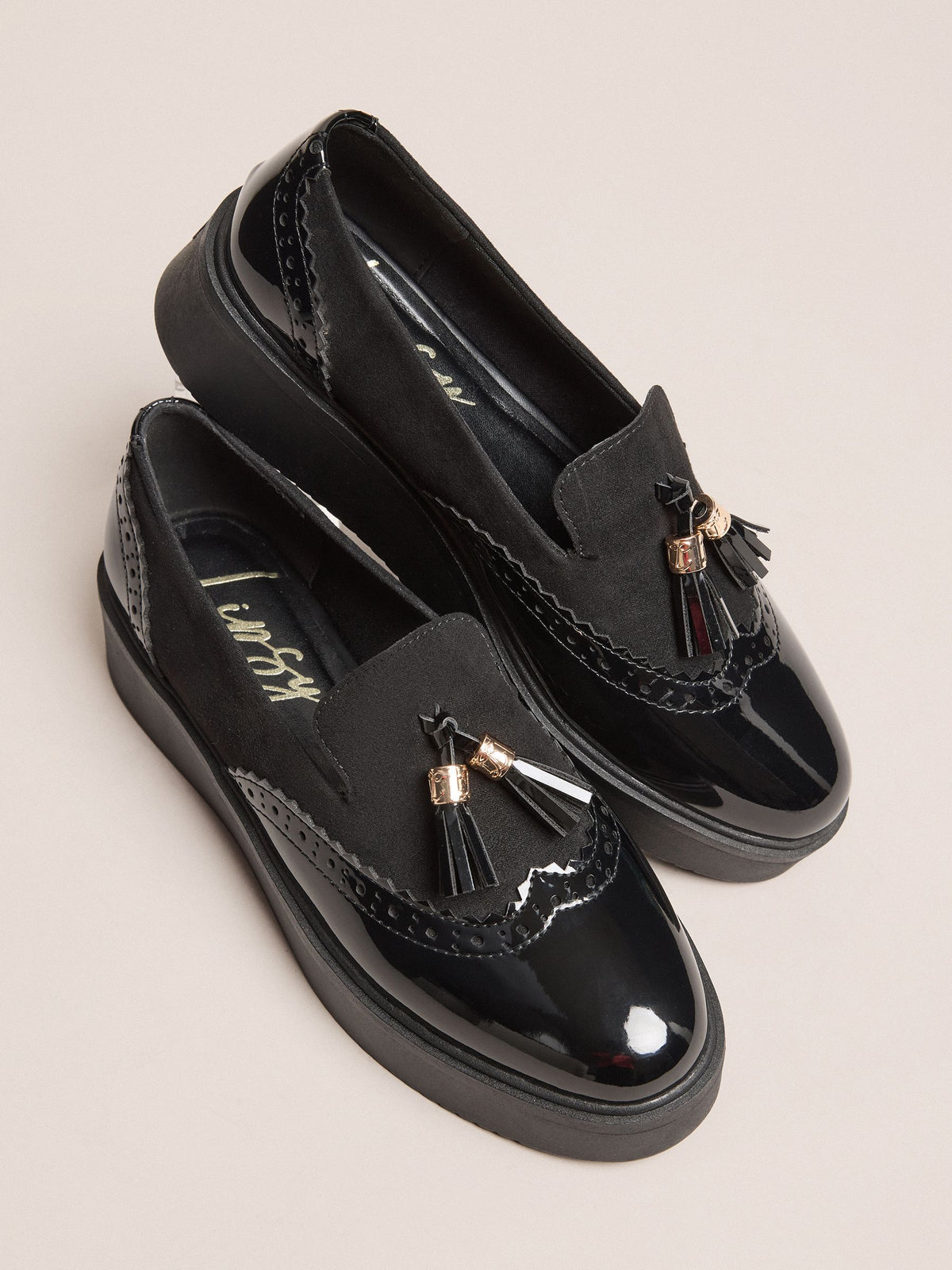 Dsiney Kidz - Lipsy Black Chunky Wedge Tassle Brogue Detail Slip On School Shoes Loafers image 4