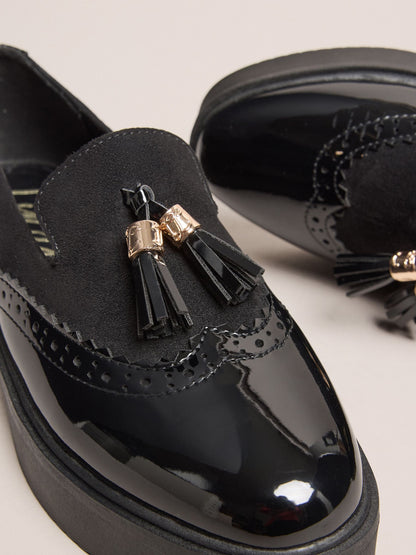 Dsiney Kidz - Lipsy Black Chunky Wedge Tassle Brogue Detail Slip On School Shoes Loafers image 5