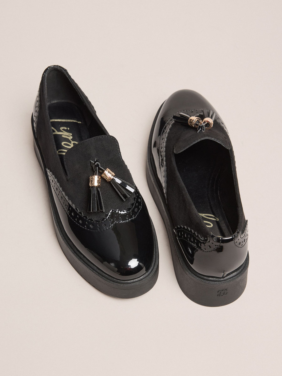 Dsiney Kidz - Lipsy Black Chunky Wedge Tassle Brogue Detail Slip On School Shoes Loafers image 6