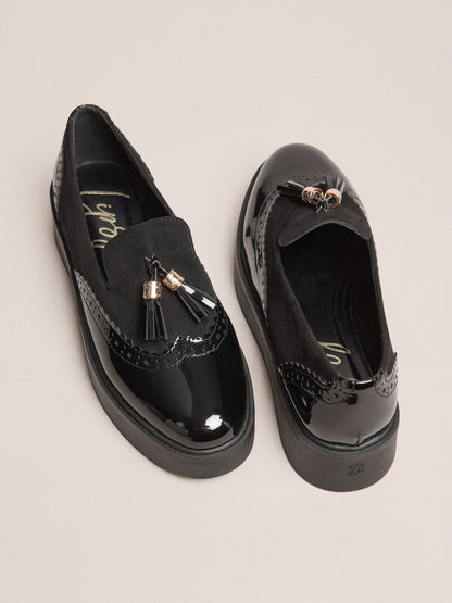 Dsiney Kidz - Lipsy Black Chunky Wedge Tassle Brogue Detail Slip On School Shoes Loafers image 6