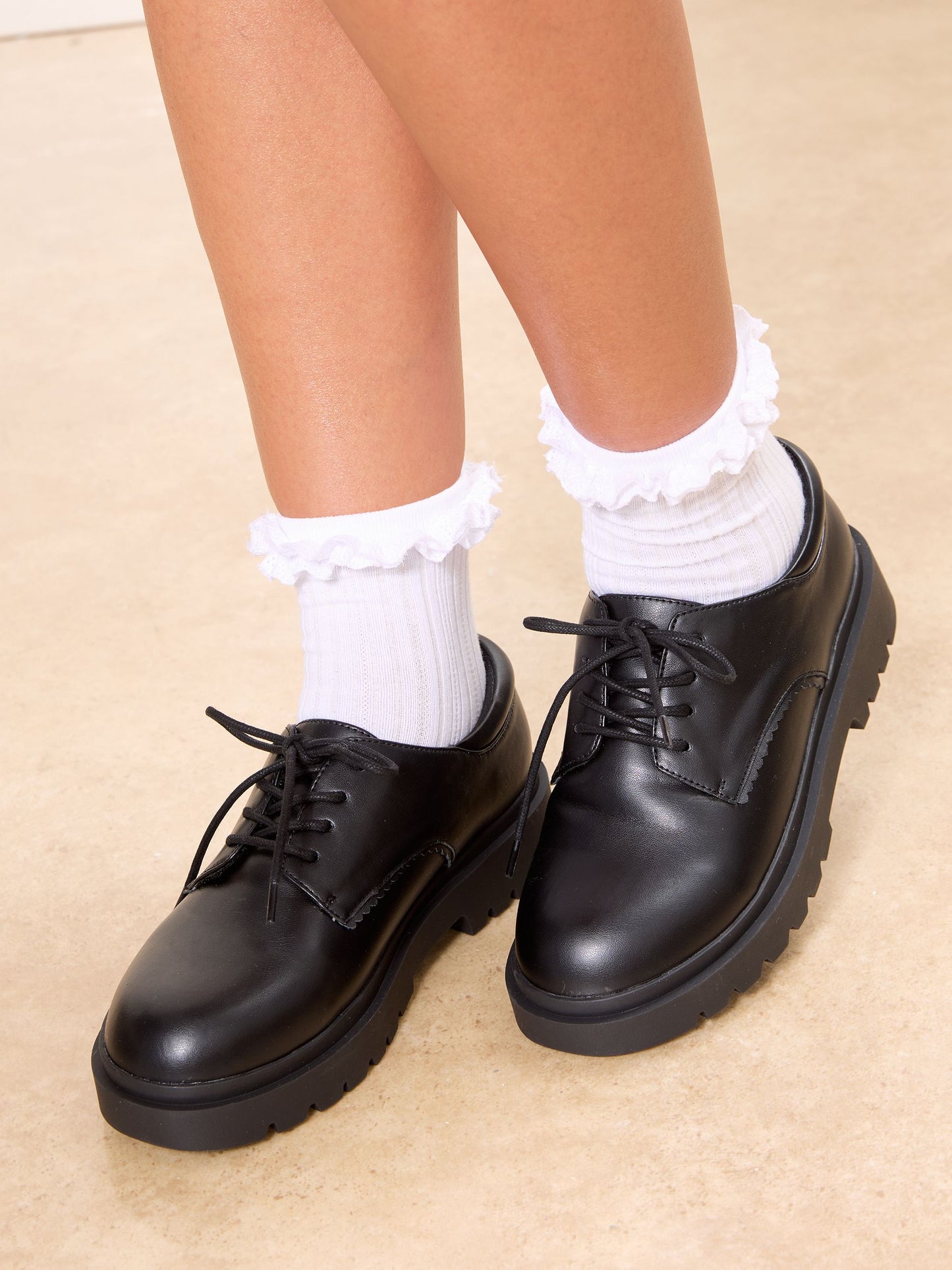 Lipsy Black Faux Leather Chunky Lace Up School Shoes image 1