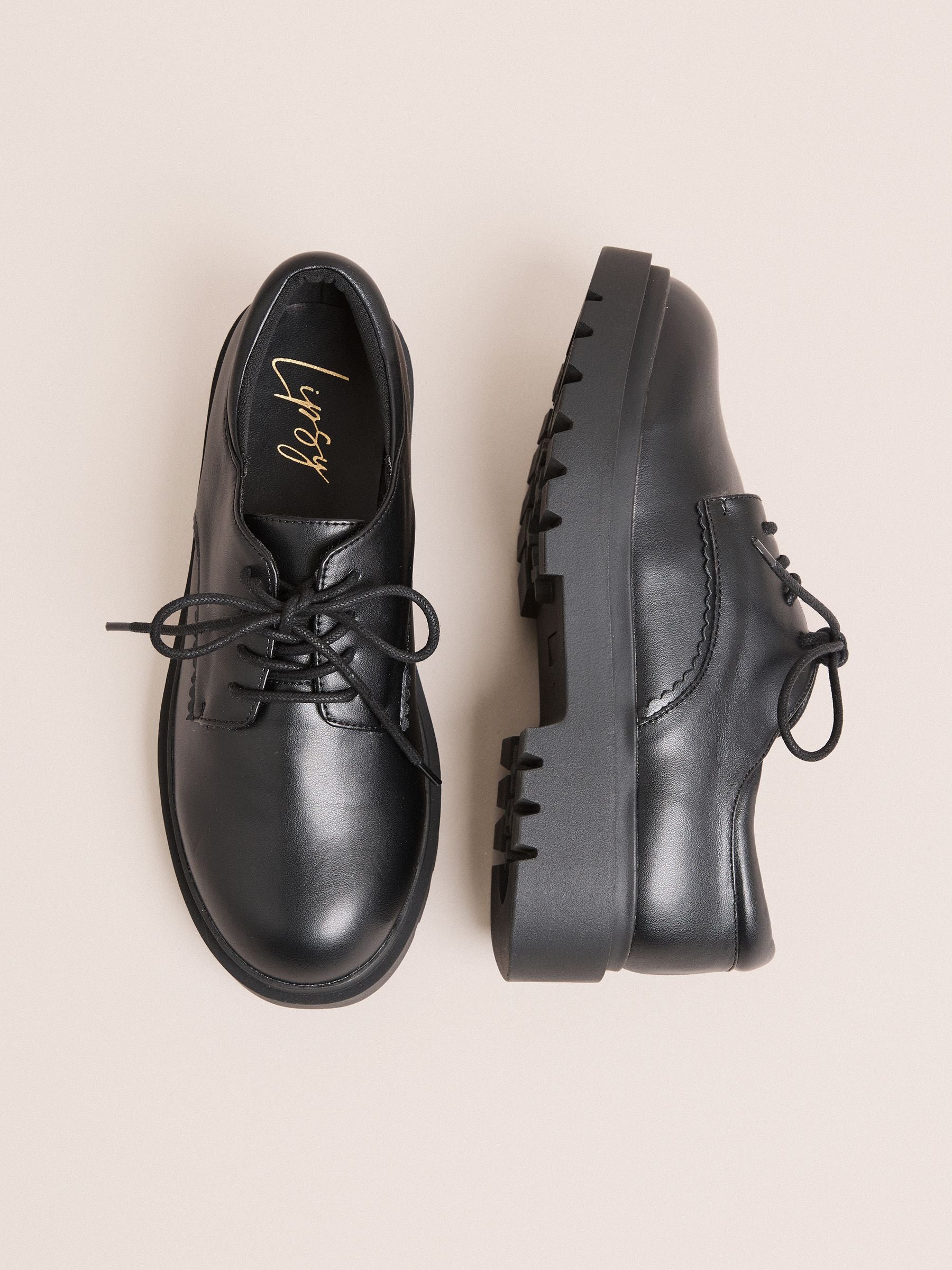 Lipsy Black Faux Leather Chunky Lace Up School Shoes image 3