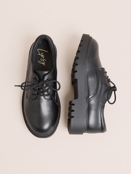 Lipsy Black Faux Leather Chunky Lace Up School Shoes image 3