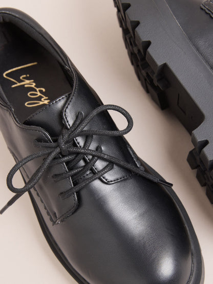 Lipsy Black Faux Leather Chunky Lace Up School Shoes image 4