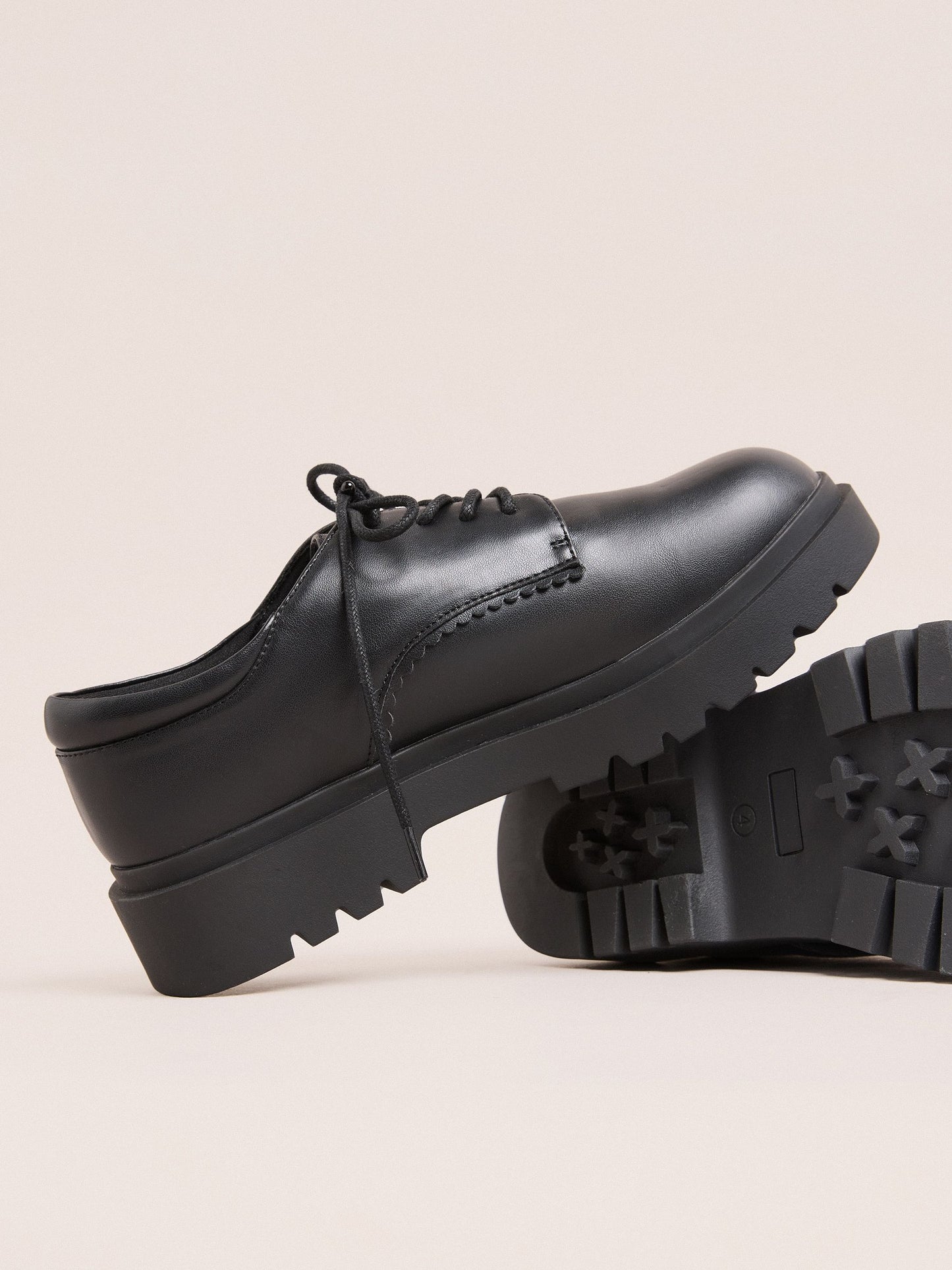 Lipsy Black Faux Leather Chunky Lace Up School Shoes image 5