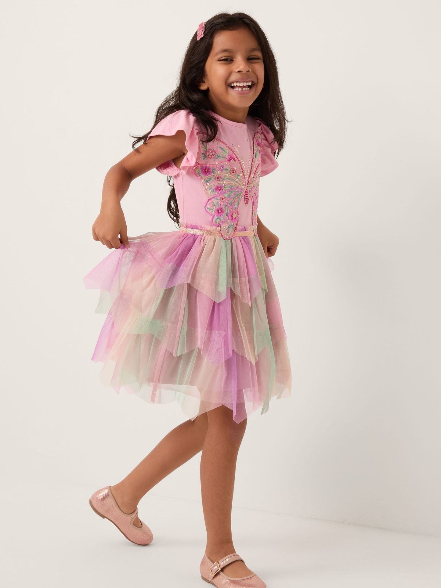 Monsoon Pink Embellished Butterfly Disco Dress image 1