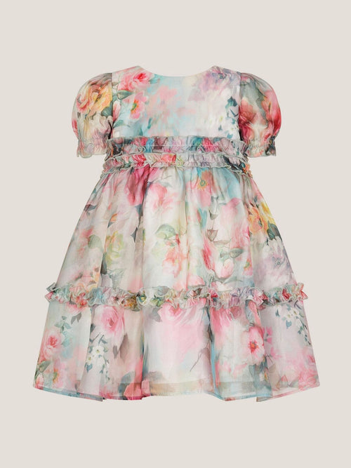 Monsoon Pink Baby Puff Sleeve Floral Chiffon Party Dress image 1