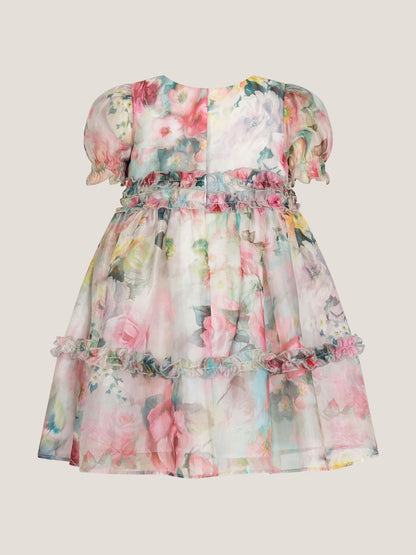 Monsoon Pink Baby Puff Sleeve Floral Chiffon Party Dress image 2