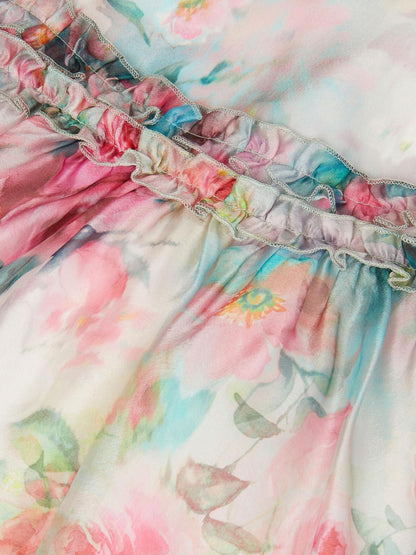 Monsoon Pink Baby Puff Sleeve Floral Chiffon Party Dress image 3