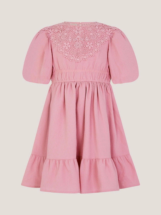 Monsoon Pink Crochet Yoke Tiered Dress image 2