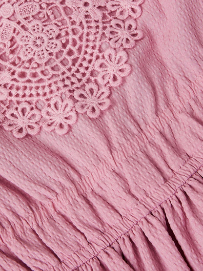 Monsoon Pink Crochet Yoke Tiered Dress image 4