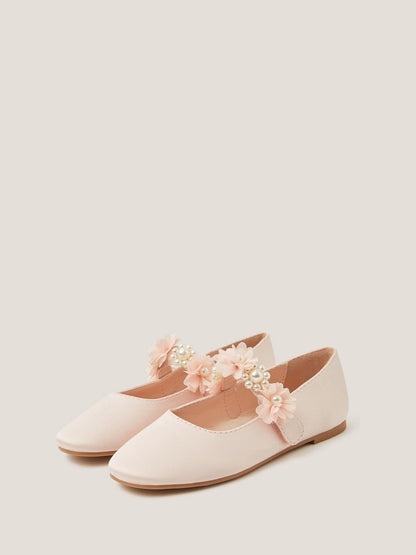 Monsoon Pink Communion Pearl Flower Ballet Flats image 1