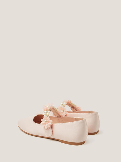 Monsoon Pink Communion Pearl Flower Ballet Flats image 2