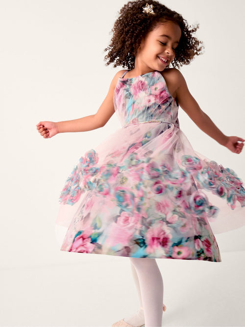 Monsoon Pink Rose Appliqué Tulle Dress image 1