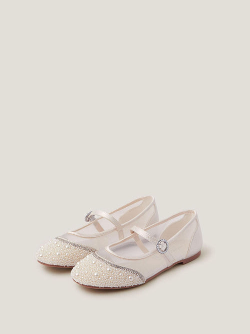 Monsoon Cream Pearl Mesh Ballet Flats image 1