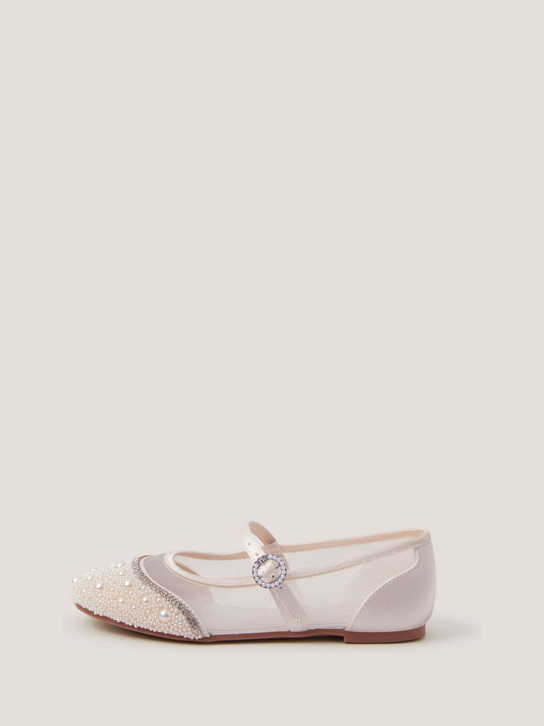 Monsoon Cream Pearl Mesh Ballet Flats image 3