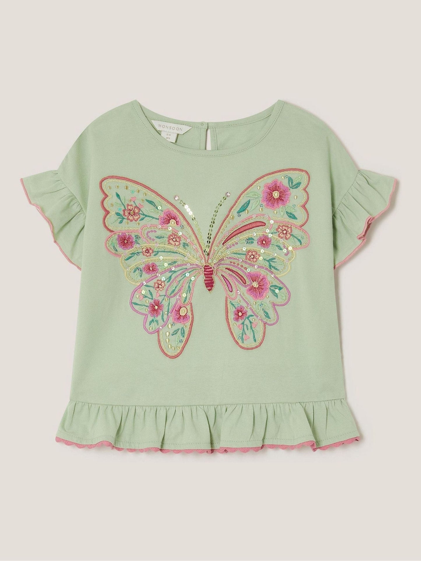 Monsoon Green Butterfly Embellished Frill T-Shirt image 2